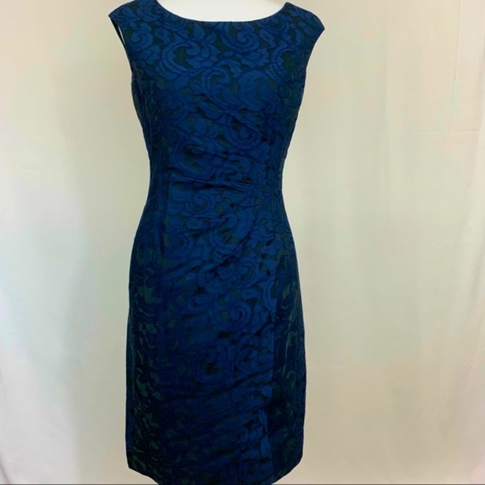 Ralph Lauren Blue Lace Over Black Pleated Dress